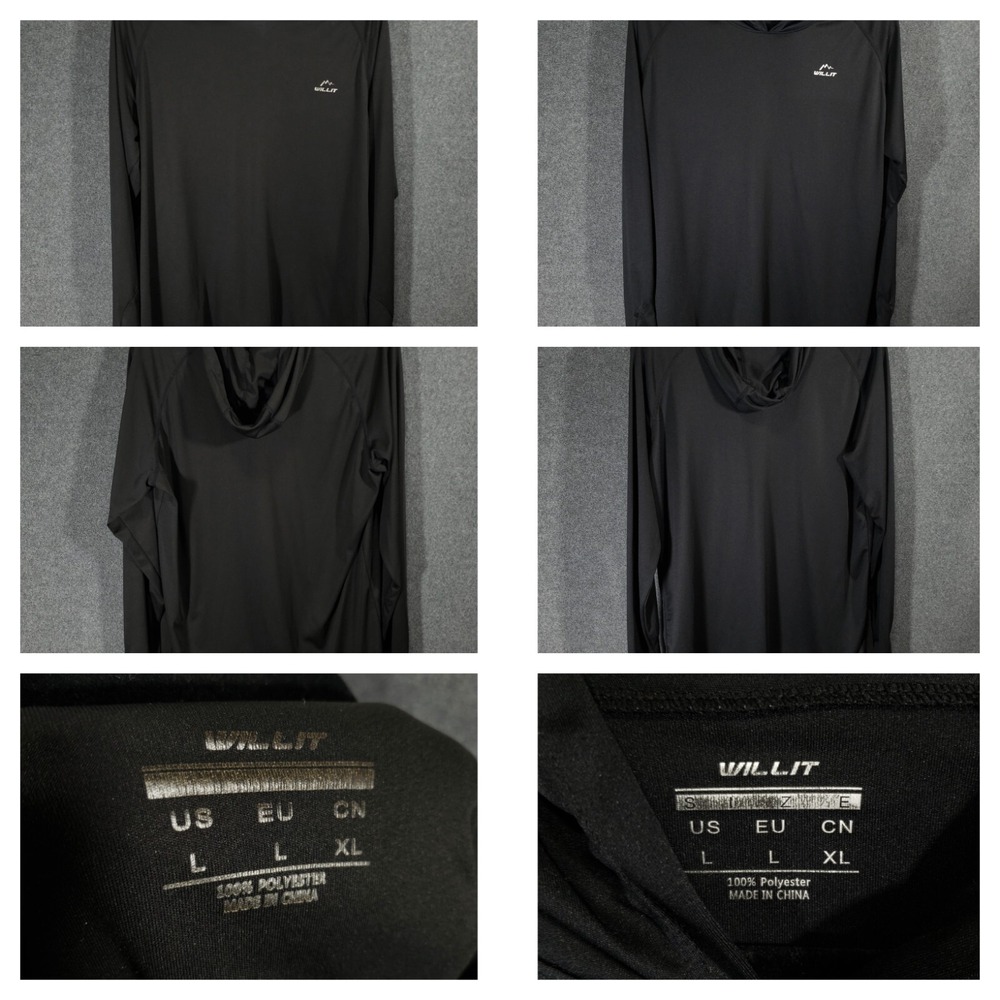 Lot of 2 Willit Sun Protection Hoodie Mens Large Black‎ Long Sleeve Shirt UPF50+
